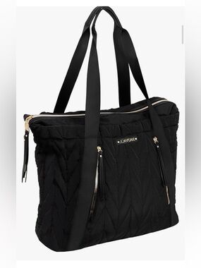 Joan & David Black Quilted Travel Tote with Gold Hardware NWOT